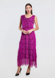 TEES BY TINA:  ALEENA SILK MAXI RUFFLE DRESS