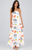 ROSA:  GRAPHIC BOHO PRINT STRAPLESS DRESS
