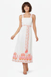 AMERICA & BEYOND:  EMBROIDER SQ NECK MAXI DRESS