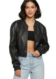 SANS SOUCI:  WASHED FAUX LEATHER BOMBER JACKET