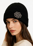 PORTS:  ROSE RHINESTONE KNIT BEANIE HAT
