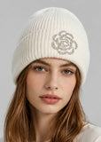 PORTS:  ROSE RHINESTONE KNIT BEANIE HAT
