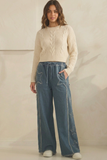 SAGE & FIG:  FRAYED STAR PATCH WIDE LEG DENIM PANT