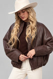 SKIES ARE BLUE:  FAUX LEATHER BOMBER JACKET